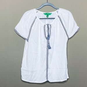 DIP white peasant top blue rick rack boho XL